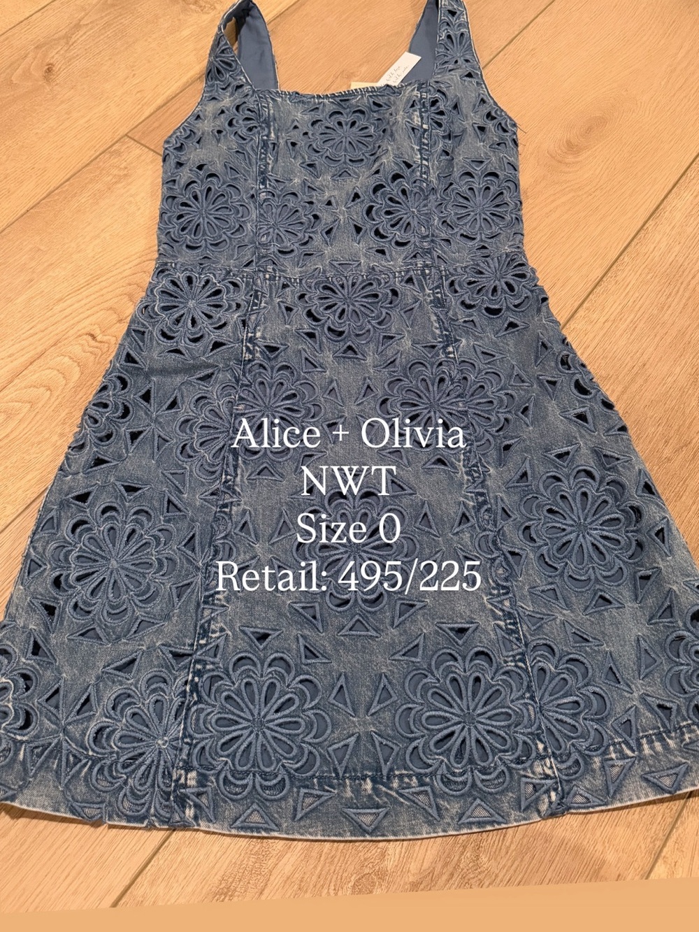 Alice + Olivia Denim Blue Floral Crochet Tank Dress